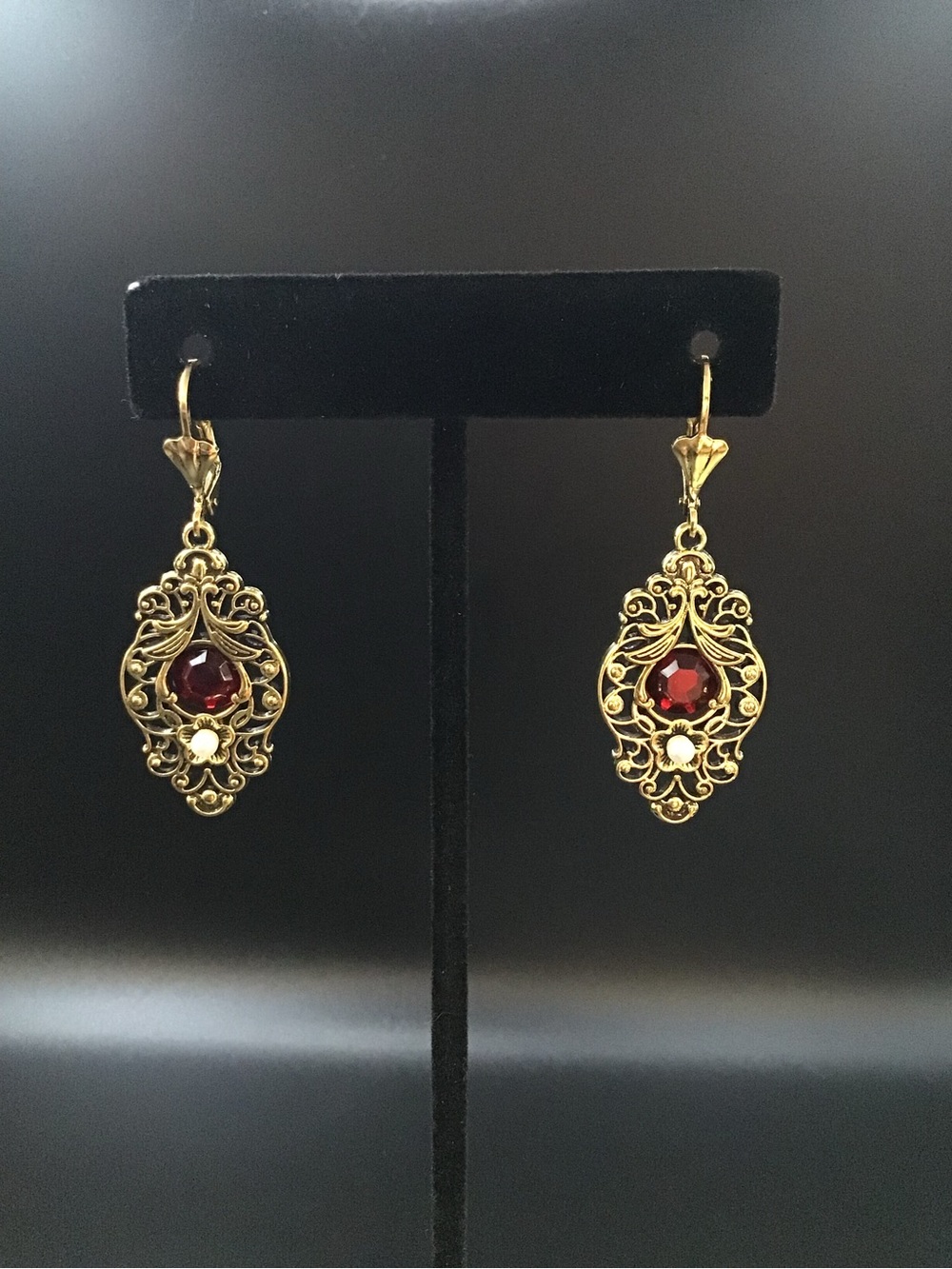 Filigree with Red Gem Earrings